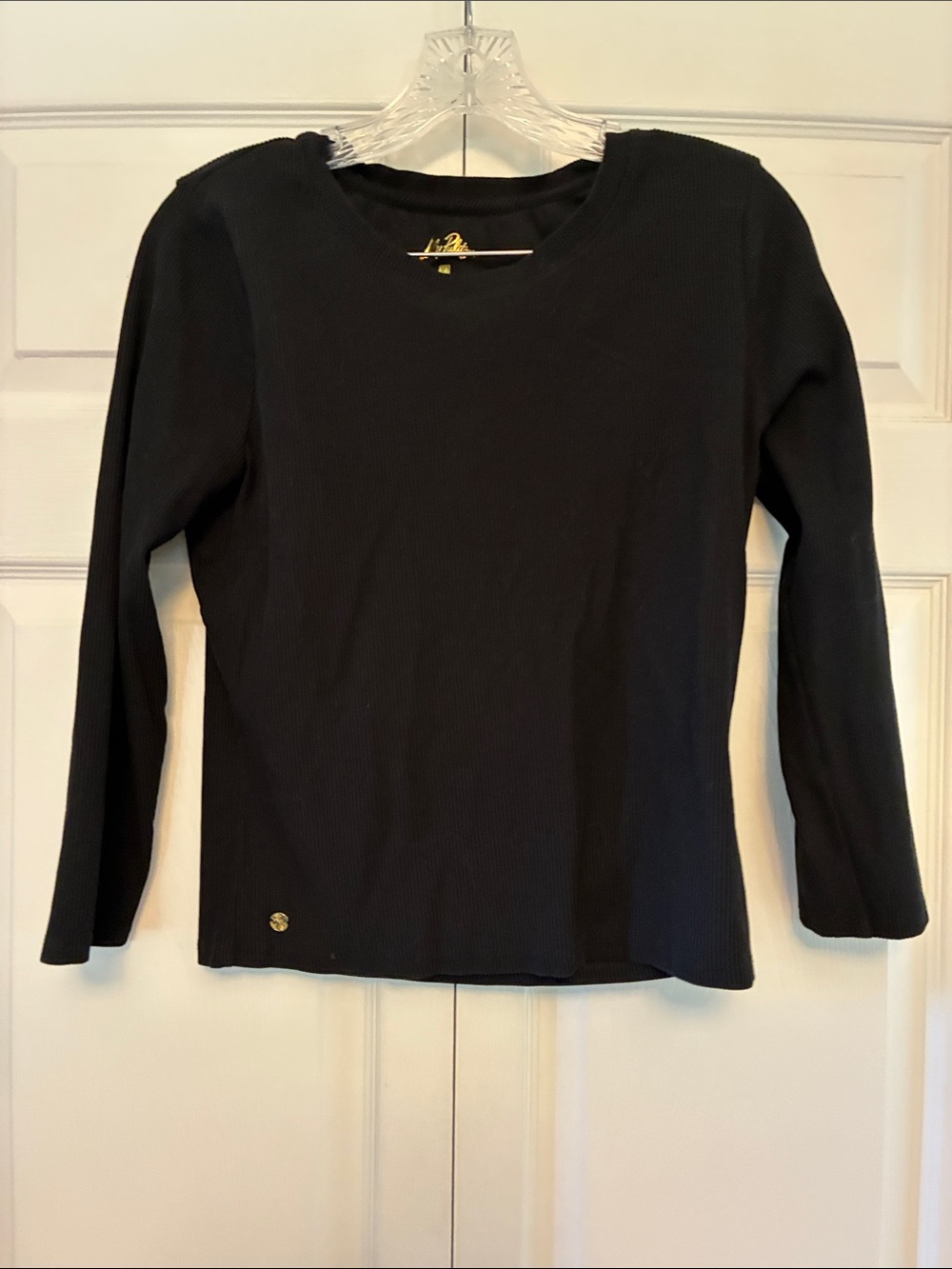 Lilly Pulitzer Black Ribbed Long Sleeve Top with Gold Logo